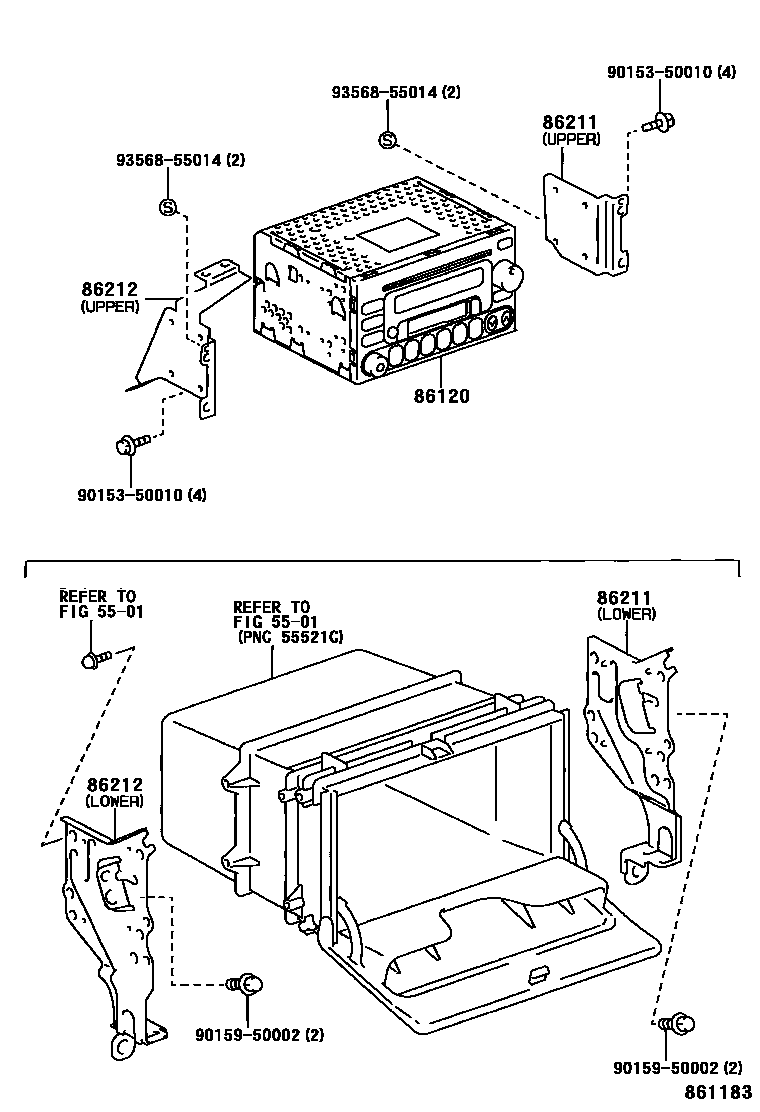 Toyota COROLLA 收音机、放大器和冷凝器 EPC diagram — 861183
