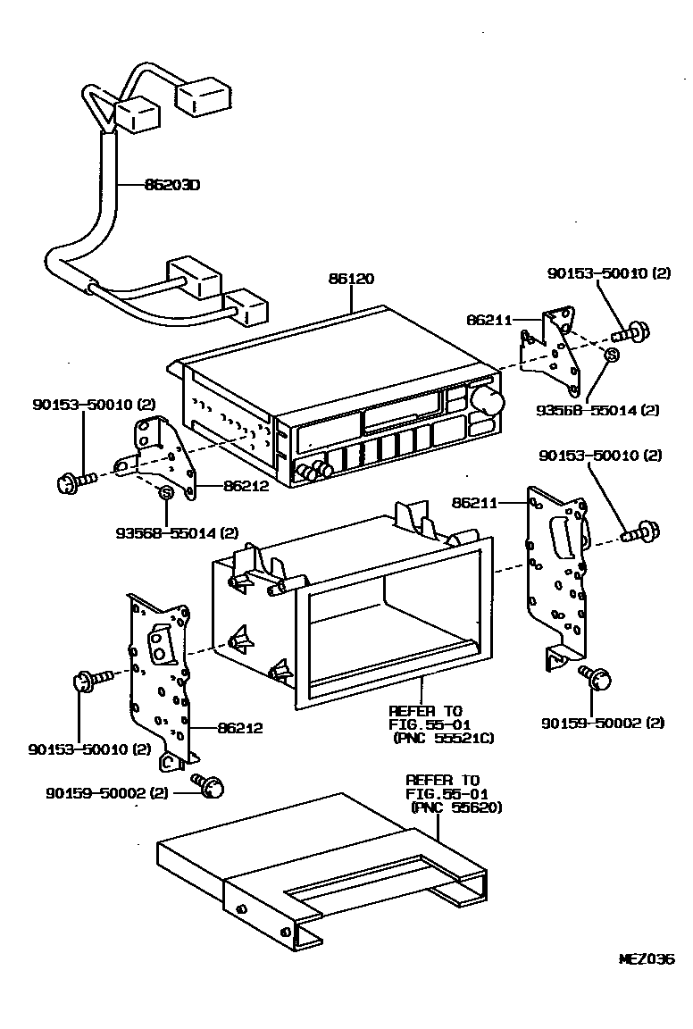 Toyota COROLLA 收音机、放大器和冷凝器 EPC diagram — MEZ036