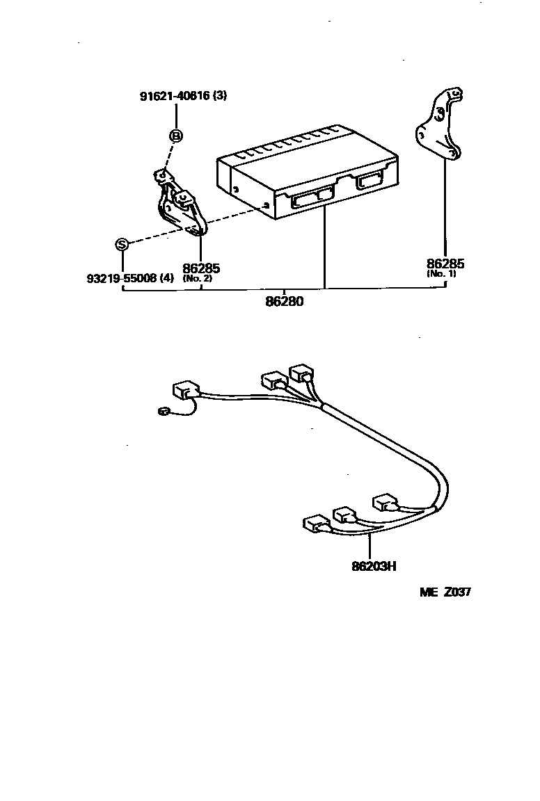 Toyota COROLLA 收音机、放大器和冷凝器 EPC diagram — MEZ037
