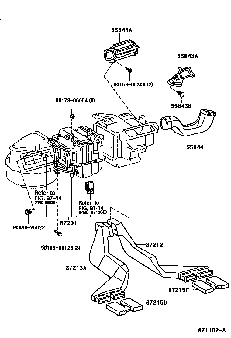 Toyota COROLLA 暖风和空调系统 - 控制器和风管 EPC diagram — 871102A