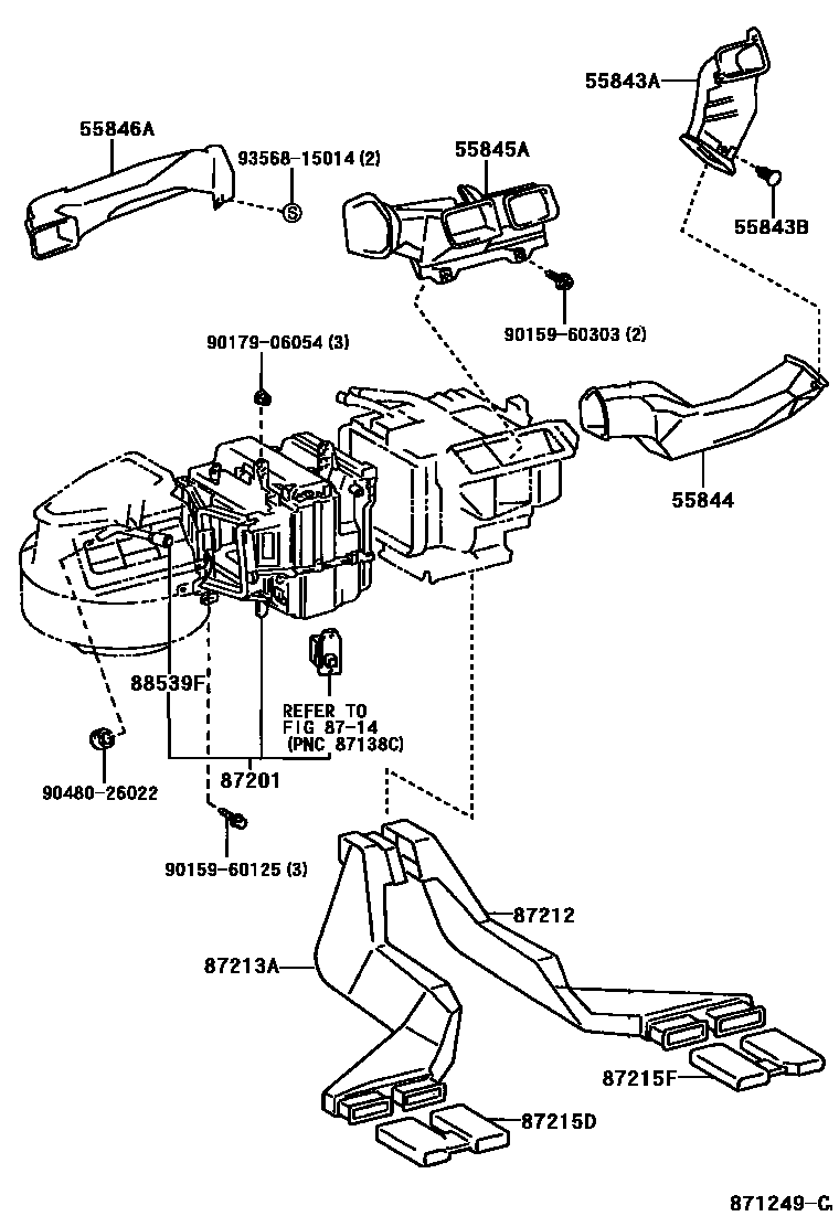 Toyota COROLLA 暖风和空调系统 - 控制器和风管 EPC diagram — 871249C