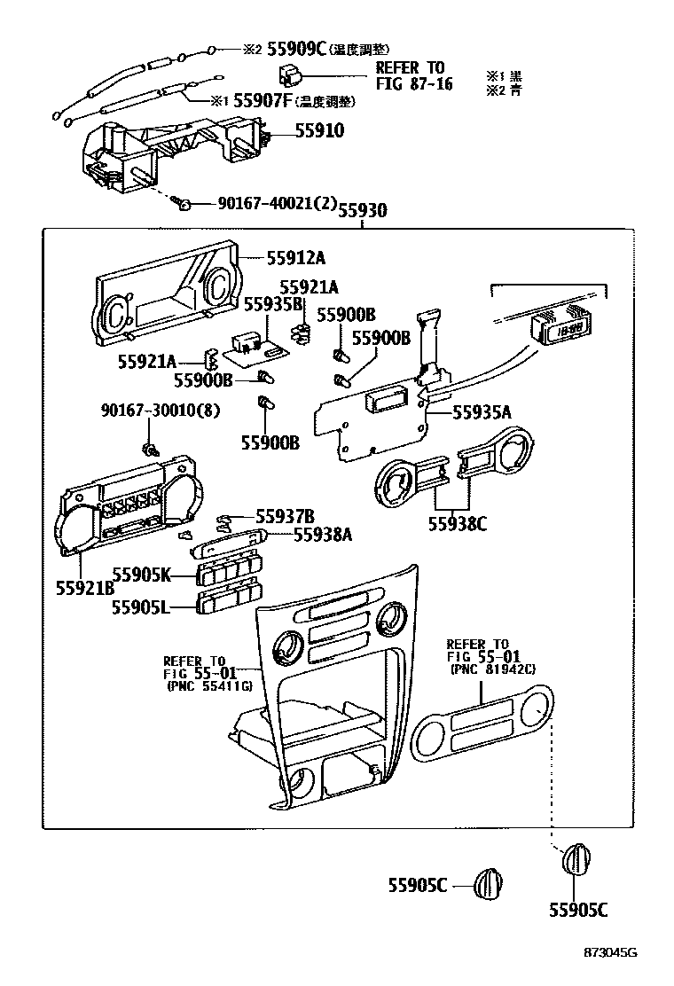 Toyota COROLLA 暖风和空调系统 - 控制器和风管 EPC diagram — 873045G