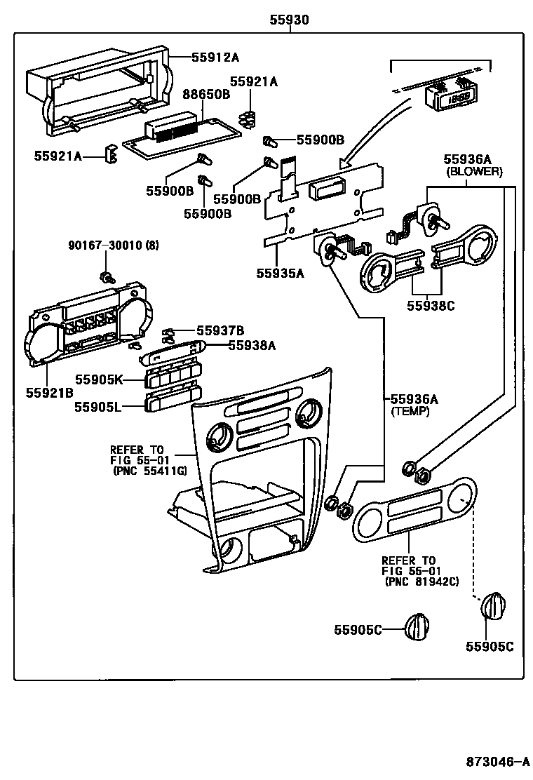 Toyota COROLLA 暖风和空调系统 - 控制器和风管 EPC diagram — 873046A