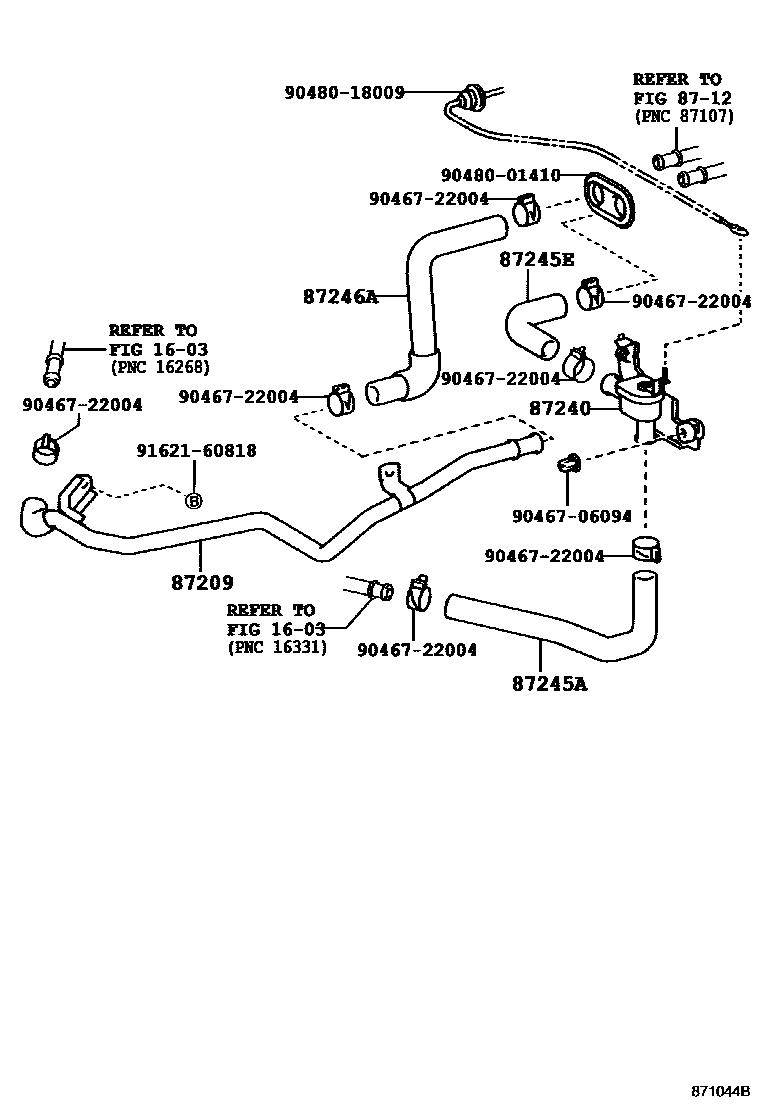 Toyota COROLLA 暖风和空调系统 - 水管 EPC diagram — 871044B
