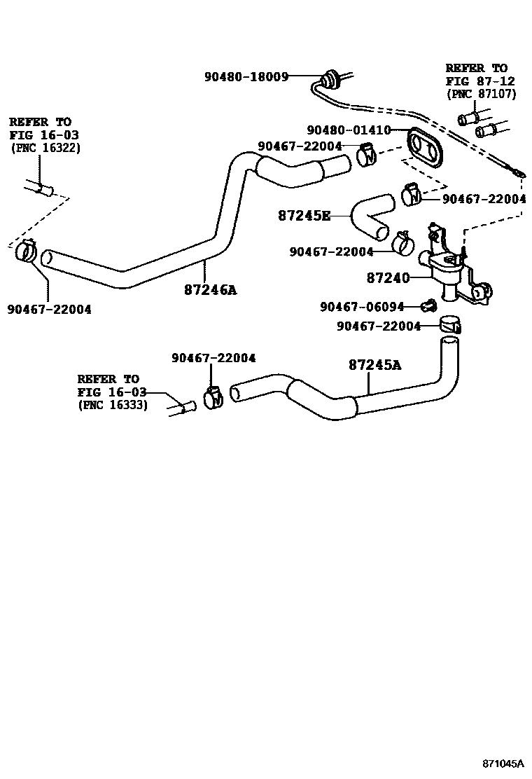 Toyota COROLLA 暖风和空调系统 - 水管 EPC diagram — 871045A