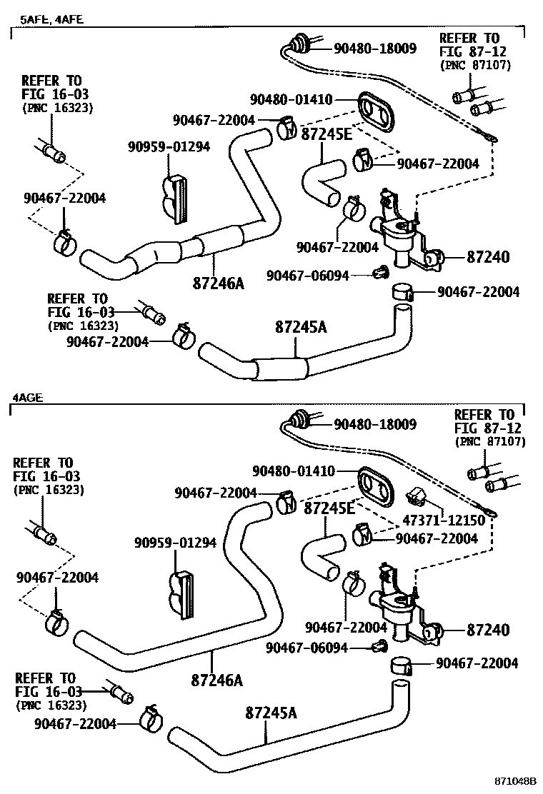Toyota COROLLA 暖风和空调系统 - 水管 EPC diagram — 871048B