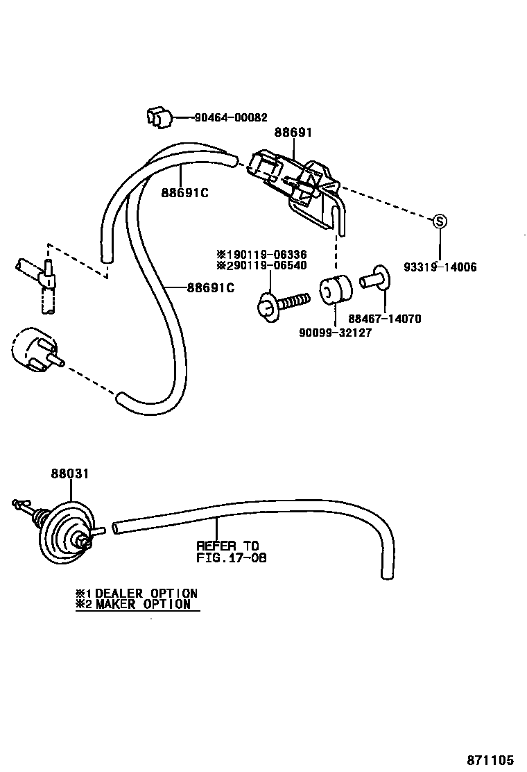 Toyota COROLLA 暖风和空调系统 - 真空管 EPC diagram — 871105