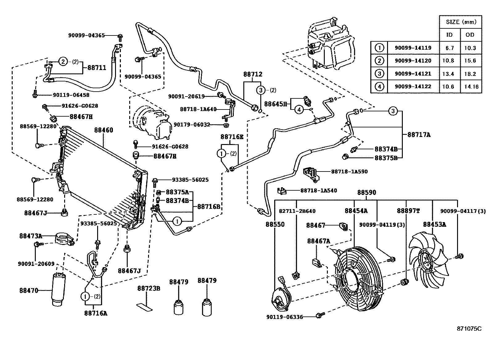 Toyota COROLLA Heating & Air Conditioning - Cooler Piping EPC diagram — 871075C