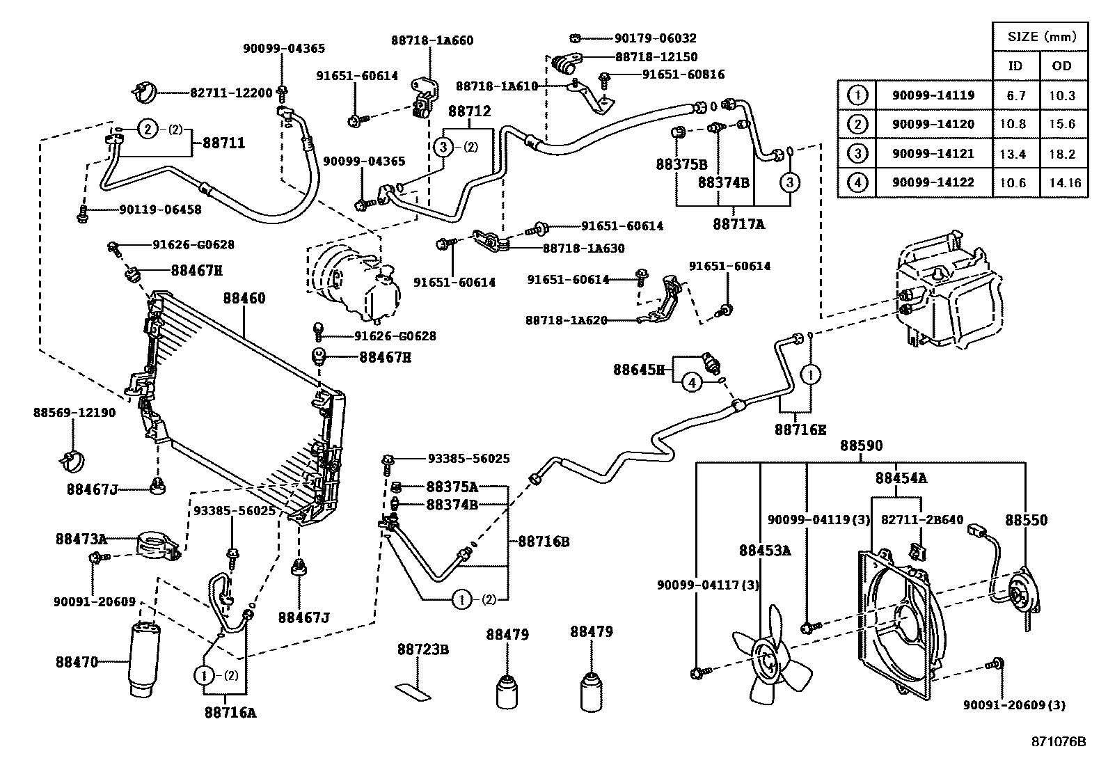 Toyota COROLLA Heating & Air Conditioning - Cooler Piping EPC diagram — 871076B