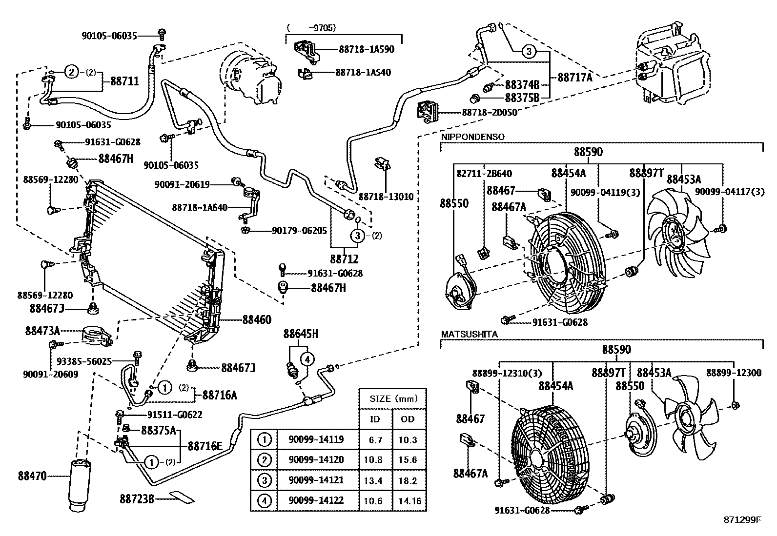 Toyota COROLLA Heating & Air Conditioning - Cooler Piping EPC diagram — 871299F
