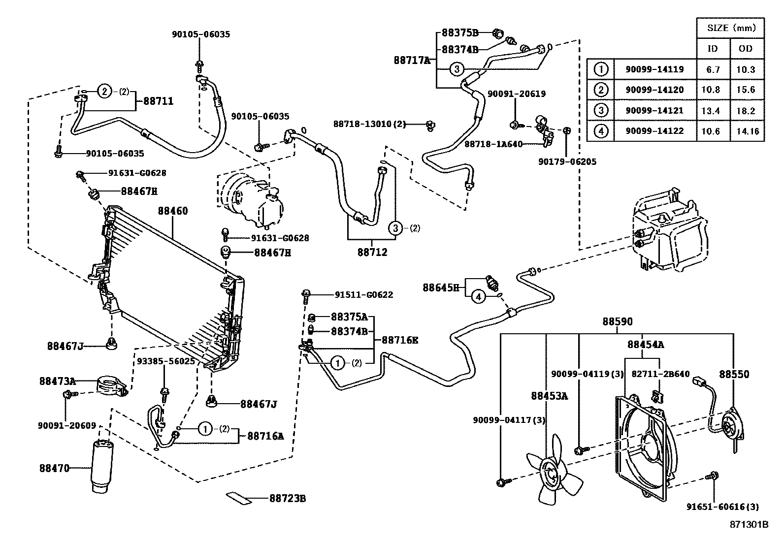 Toyota COROLLA Heating & Air Conditioning - Cooler Piping EPC diagram — 871301B
