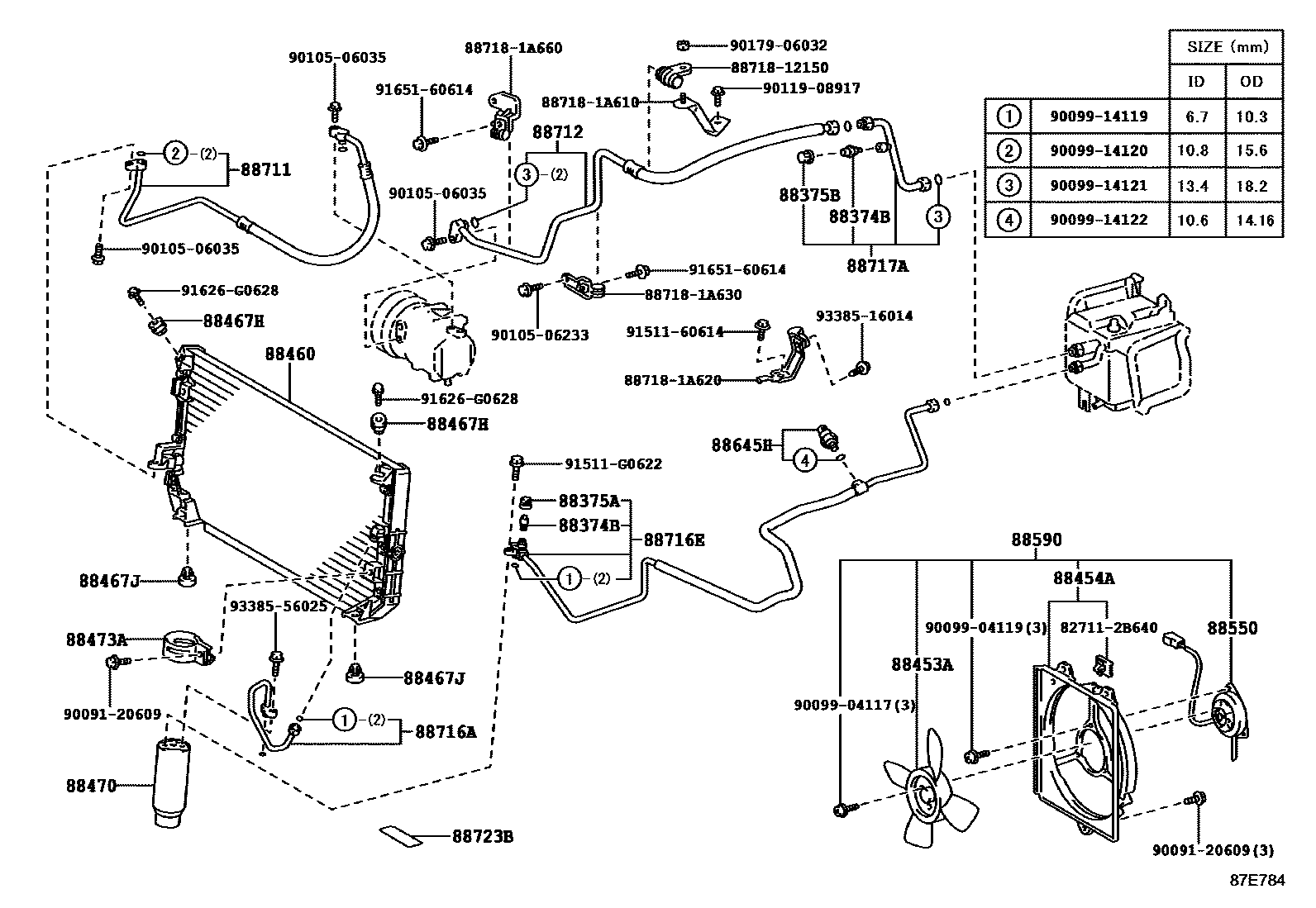 Toyota COROLLA Heating & Air Conditioning - Cooler Piping EPC diagram — 87E784