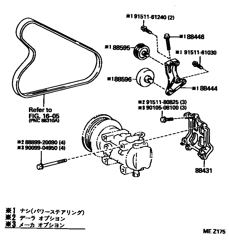 Toyota COROLLA Heating & Air Conditioning - Compressor EPC diagram — MEZ175