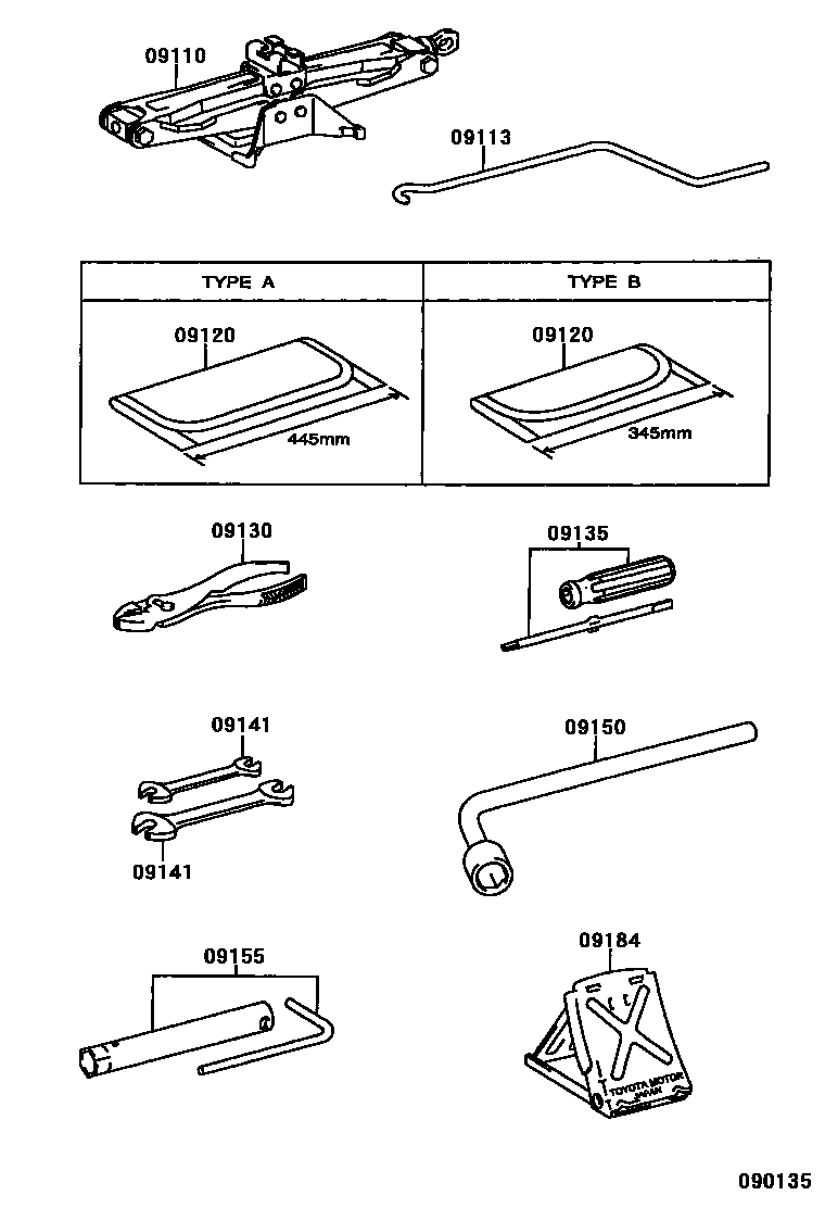 Toyota COROLLA Standard Tools EPC diagram — 090135