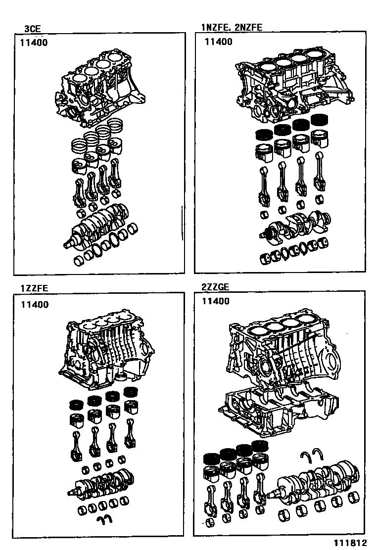 Toyota COROLLA Short Block Assembly EPC diagram — 111812