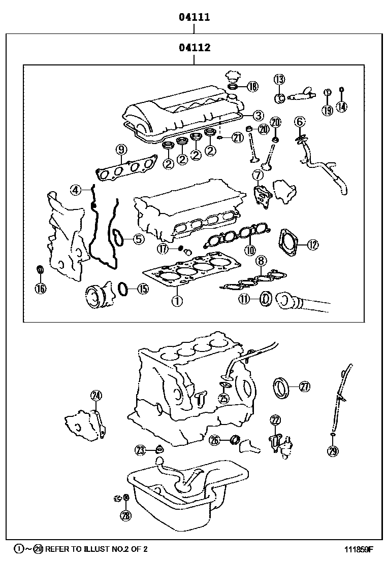 Toyota COROLLA Engine Overhaul Gasket Kit EPC diagram — 111859F