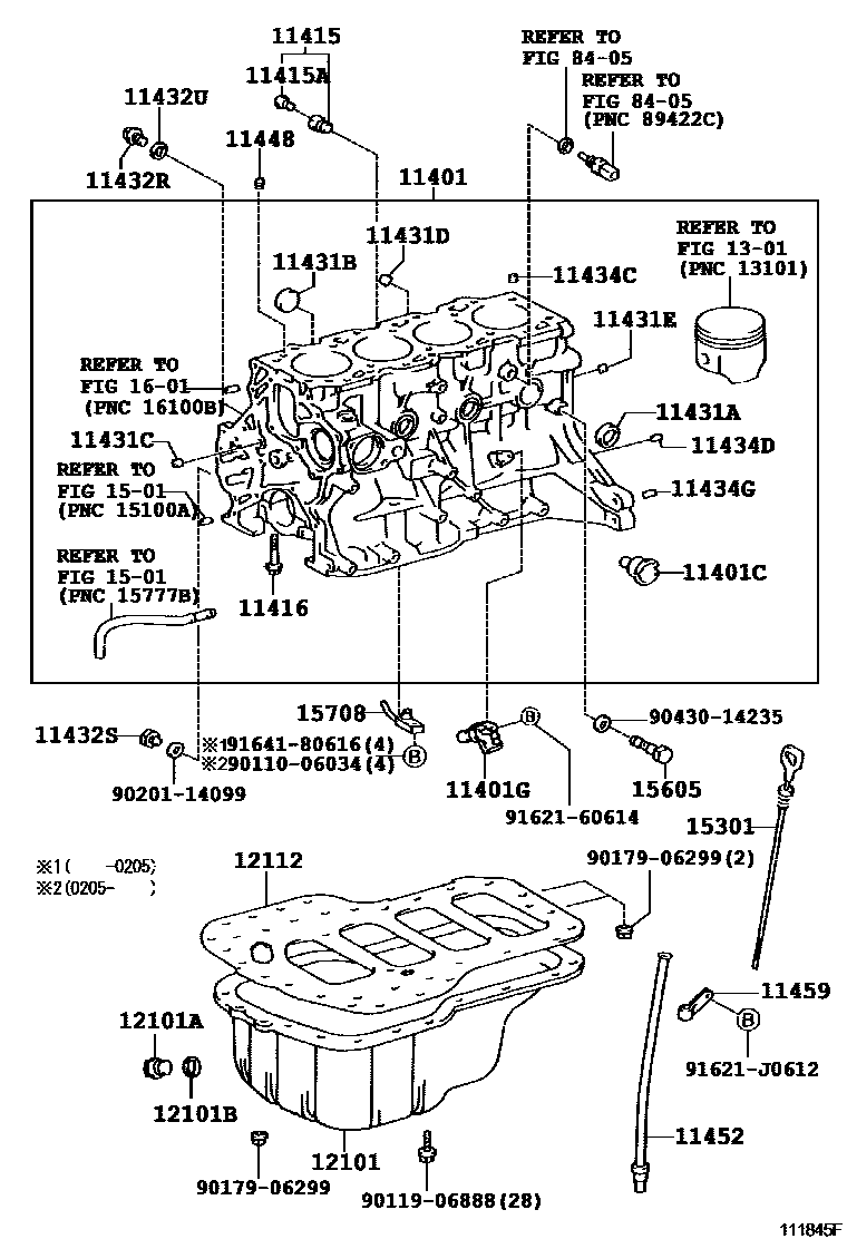 Toyota COROLLA Cylinder Block EPC diagram — 111845F