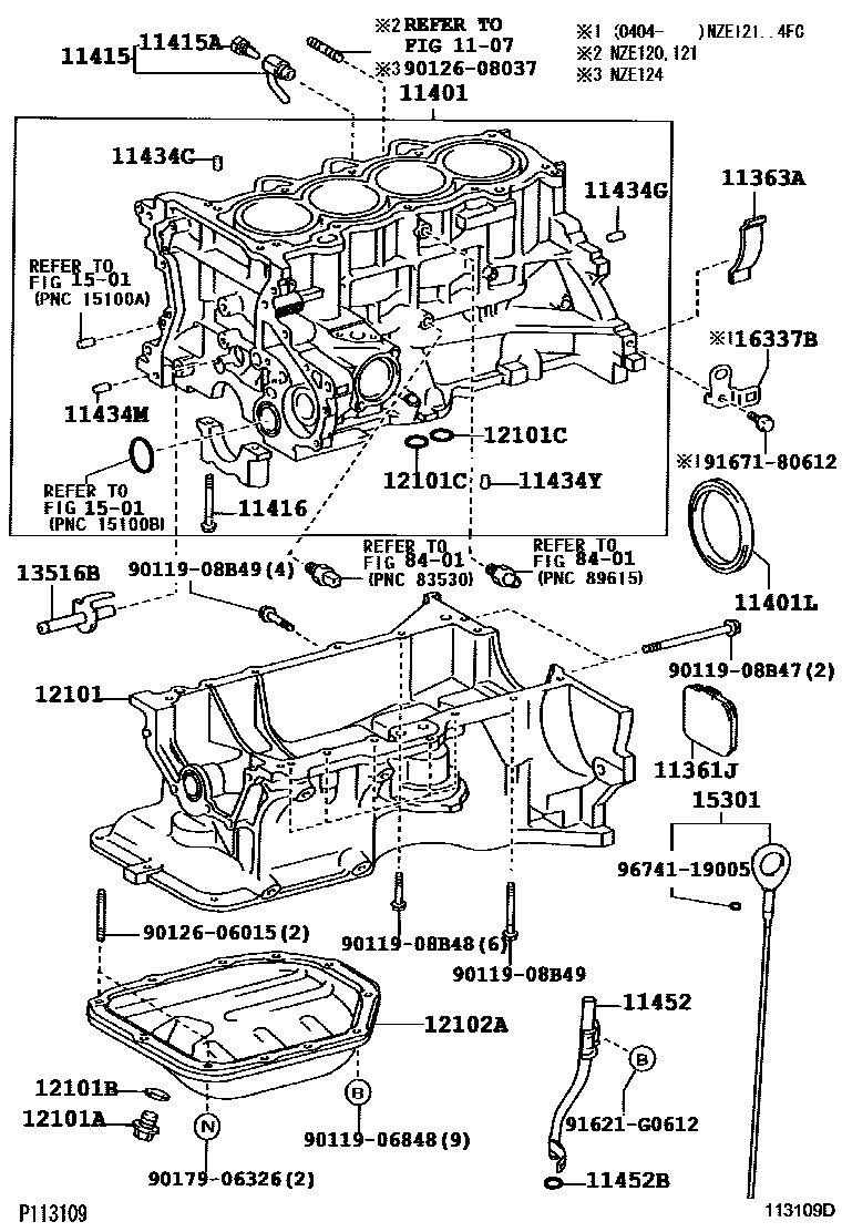Toyota COROLLA Cylinder Block EPC diagram — 113109D