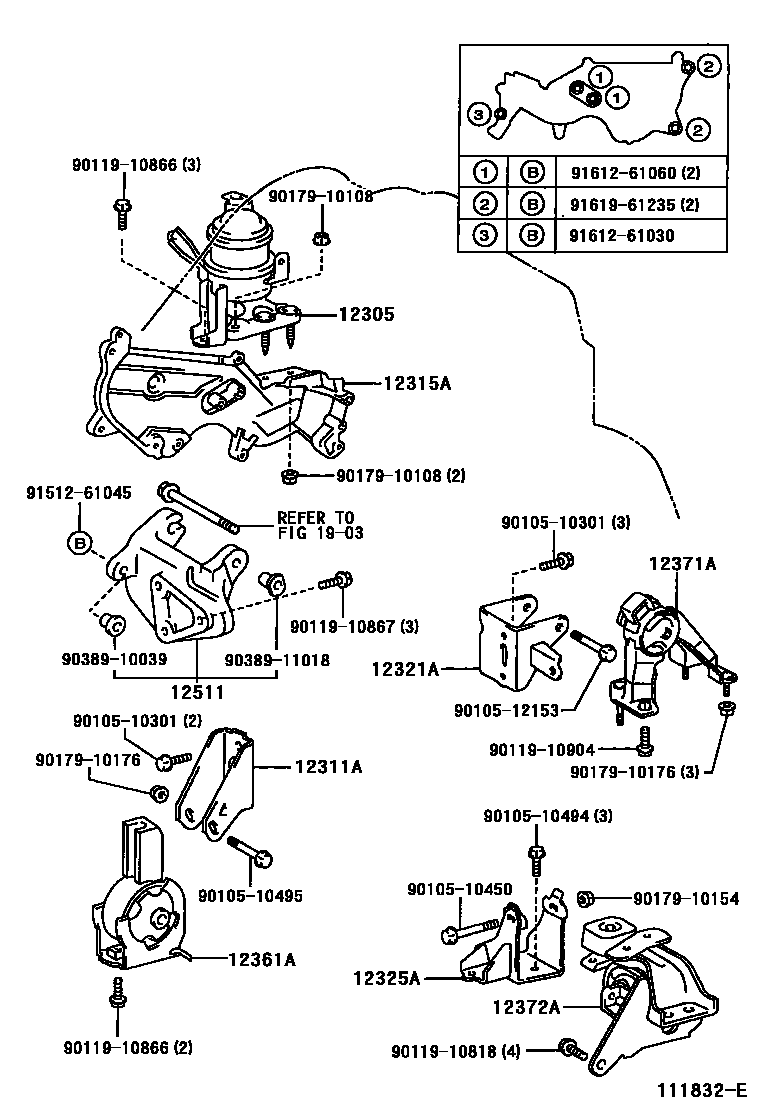 Toyota COROLLA Engine Mounting EPC diagram — 111832E