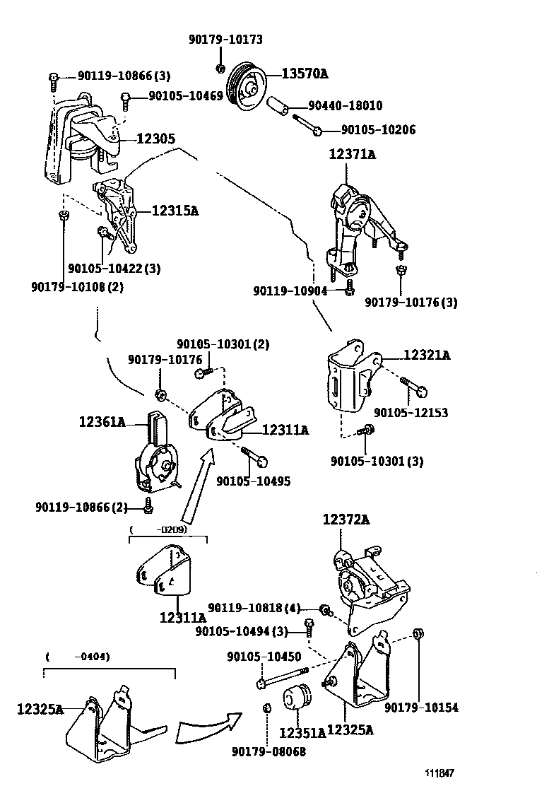 Toyota COROLLA Engine Mounting EPC diagram — 111847K
