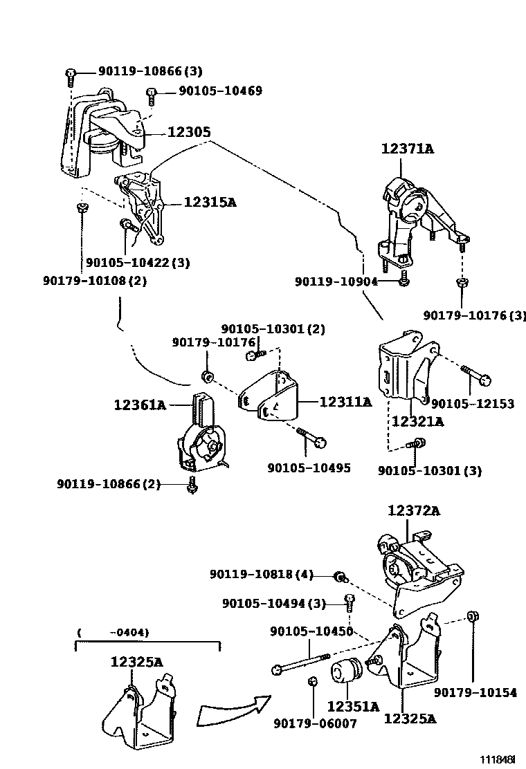 Toyota COROLLA Engine Mounting EPC diagram — 111848J