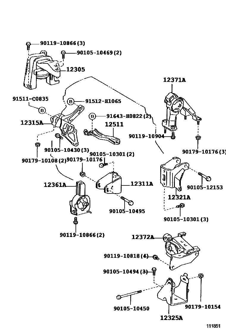 Toyota COROLLA Engine Mounting EPC diagram — 111851J