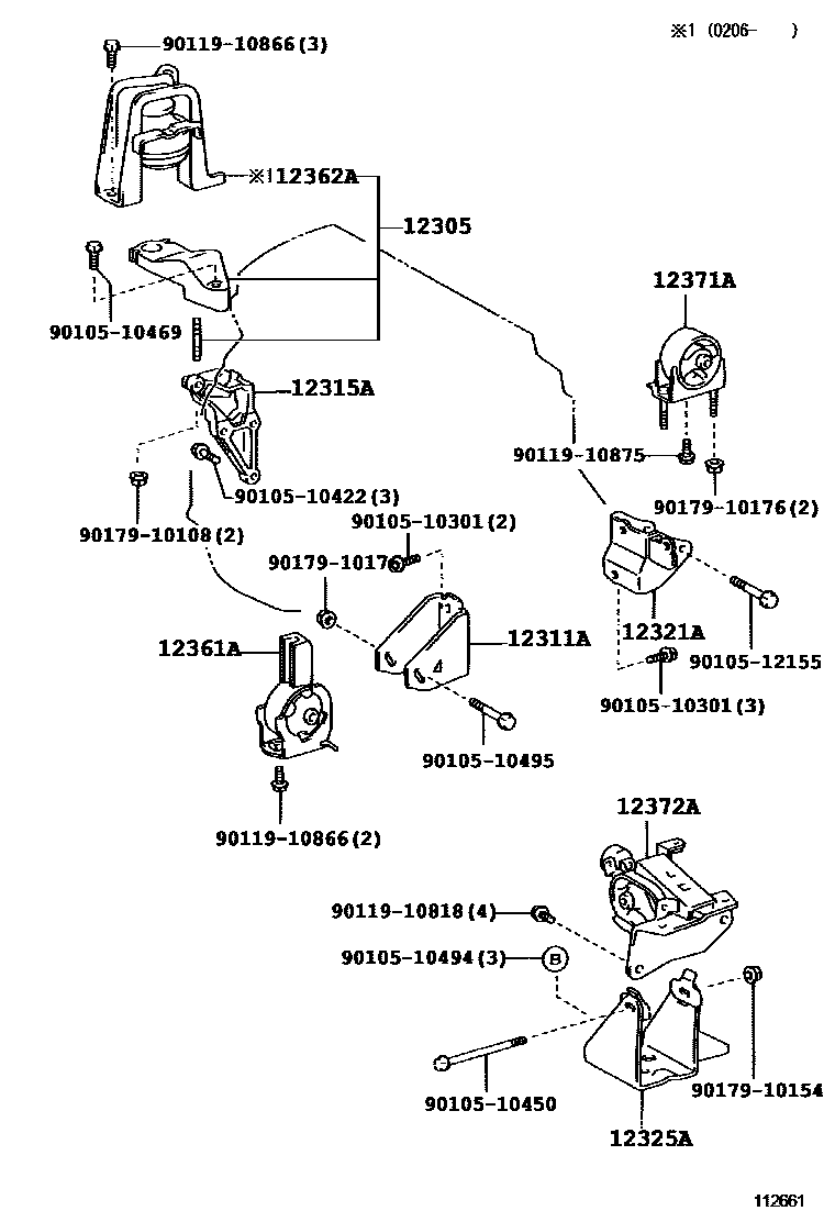 Toyota COROLLA Engine Mounting EPC diagram — 112661D