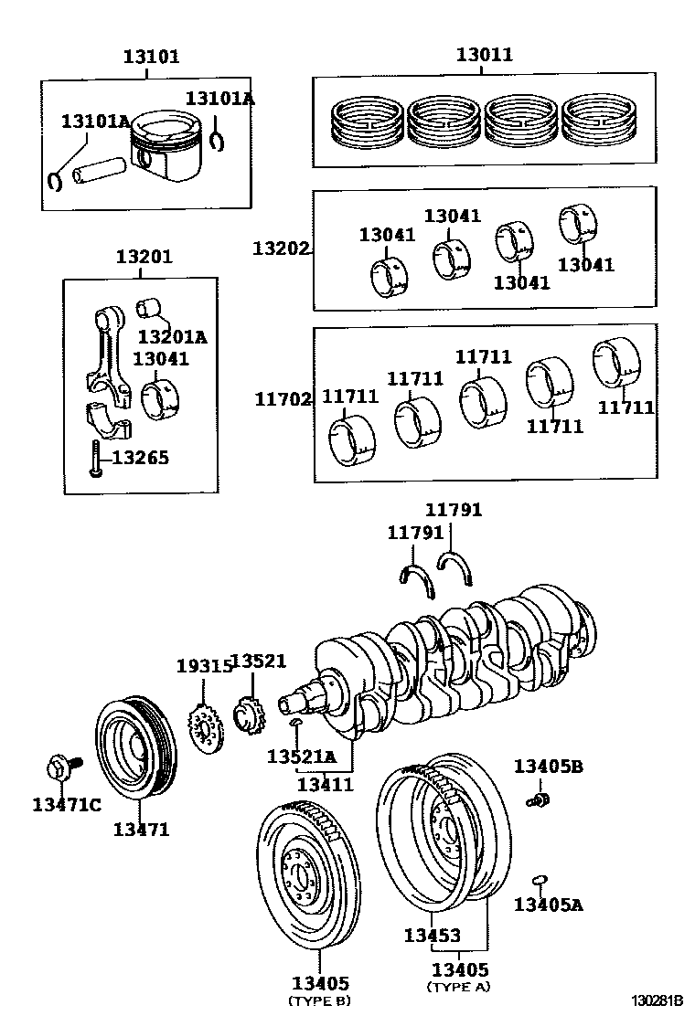 Toyota COROLLA Crankshaft & Piston EPC diagram — 130281B