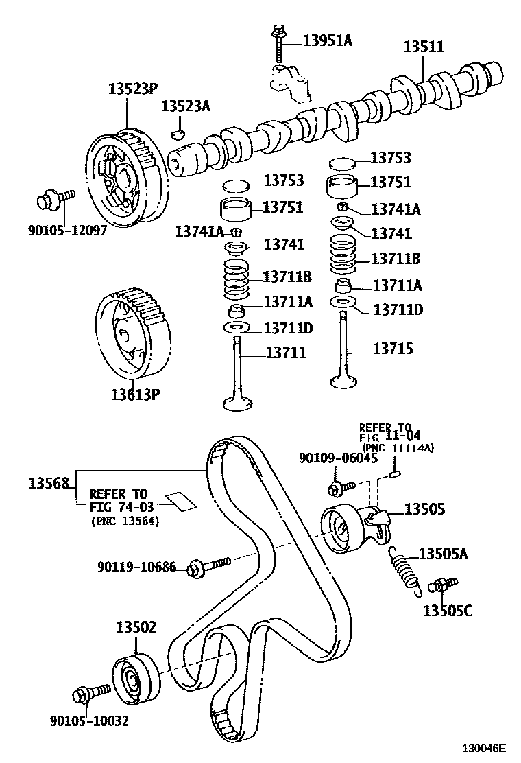 Toyota COROLLA Camshaft & Valve EPC diagram — 130046E