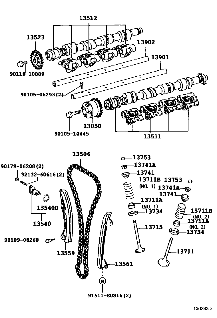 Toyota COROLLA Camshaft & Valve EPC diagram — 130283D