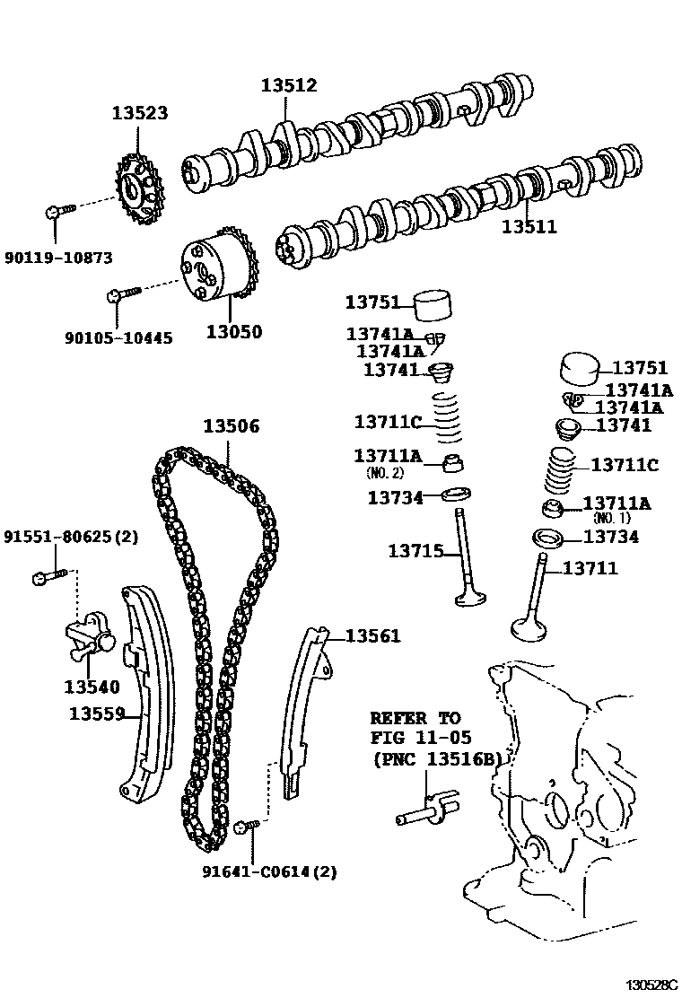 Toyota COROLLA Camshaft & Valve EPC diagram — 130528C