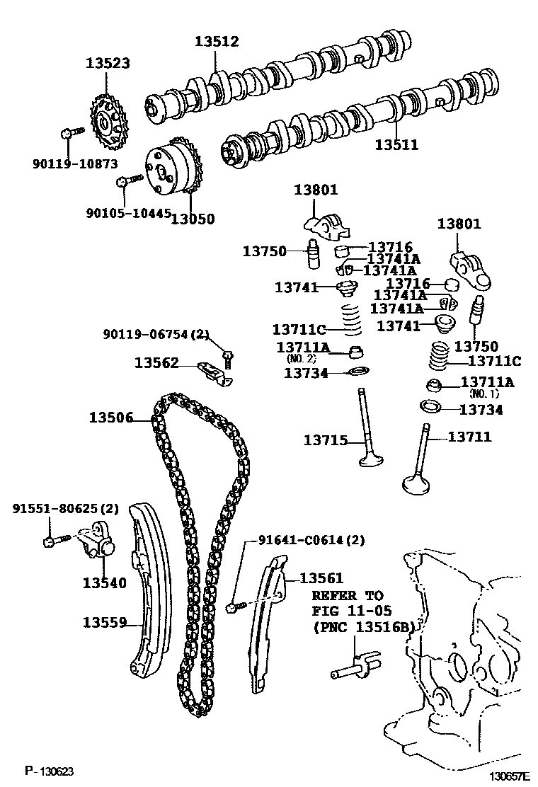 Toyota COROLLA Camshaft & Valve EPC diagram — 130657E