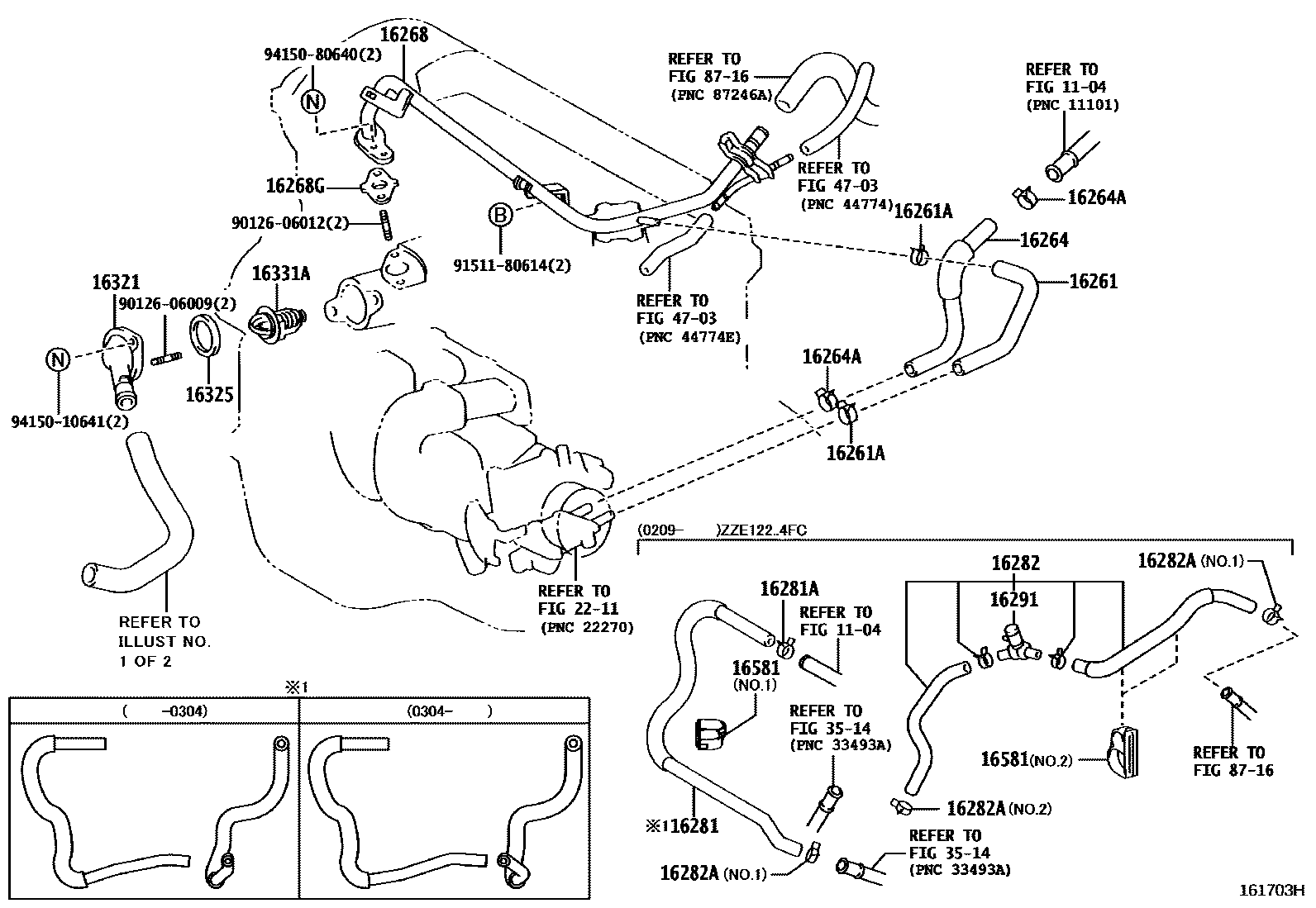 Toyota COROLLA RADIATOR & WATER OUTLET EPC diagram — 161703H