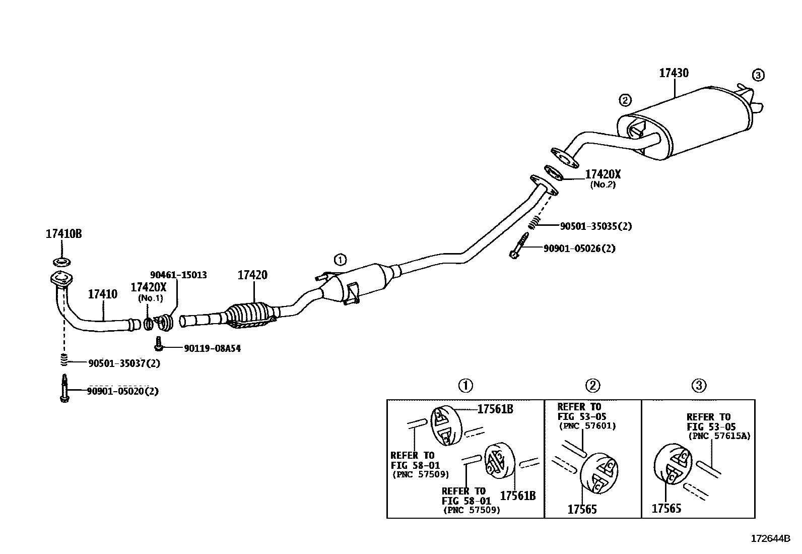 Toyota COROLLA Exhaust Pipe EPC diagram — 172644B