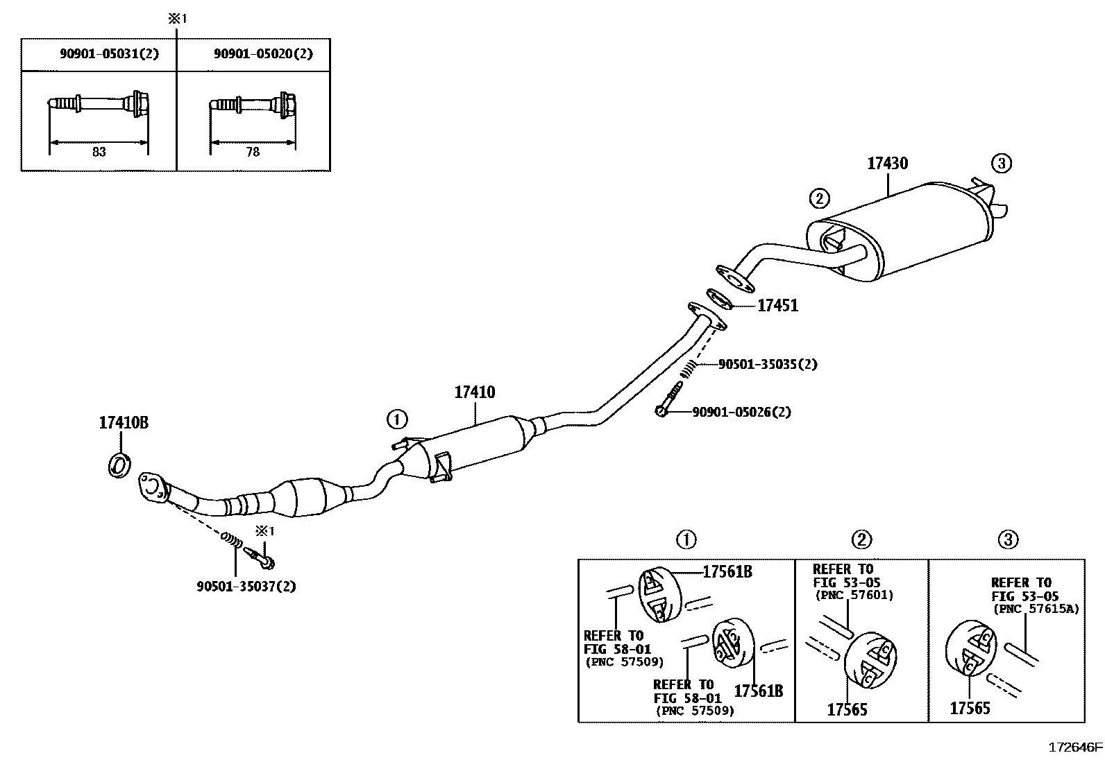 Toyota COROLLA Exhaust Pipe EPC diagram — 172646F