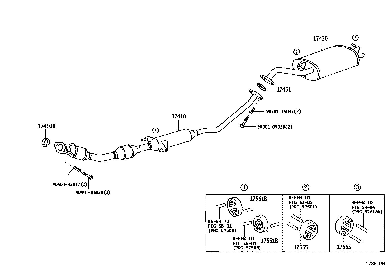 Toyota COROLLA Exhaust Pipe EPC diagram — 173519B