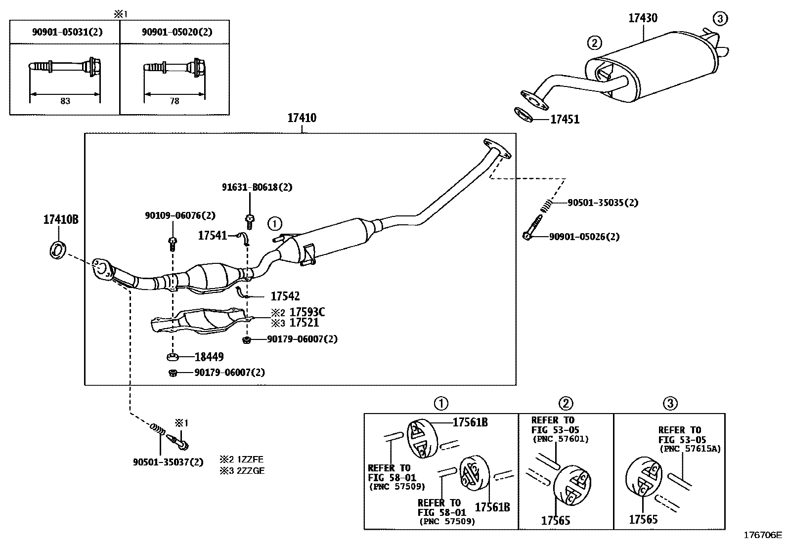 Toyota COROLLA Exhaust Pipe EPC diagram — 176706E