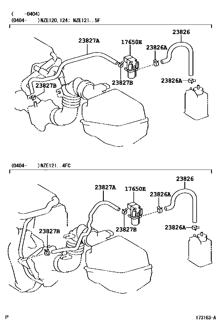 Toyota COROLLA vacuum tube EPC diagram — 173163A