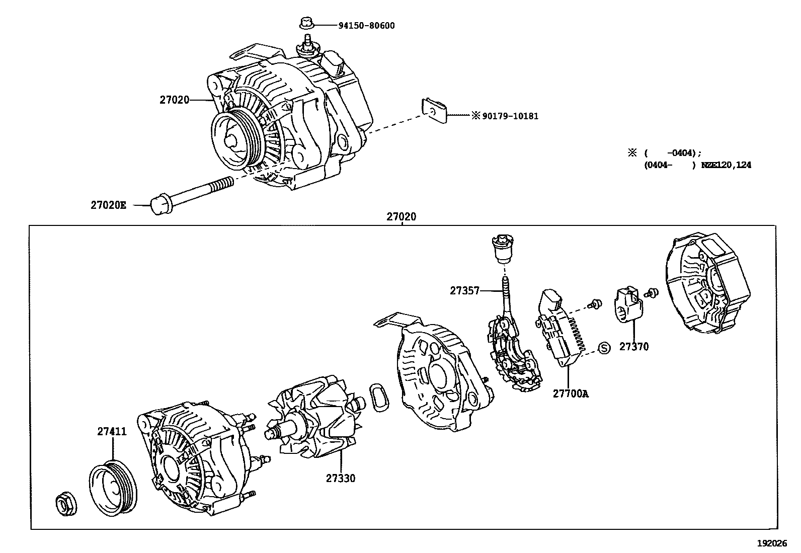 Toyota COROLLA Alternator EPC diagram — 192026