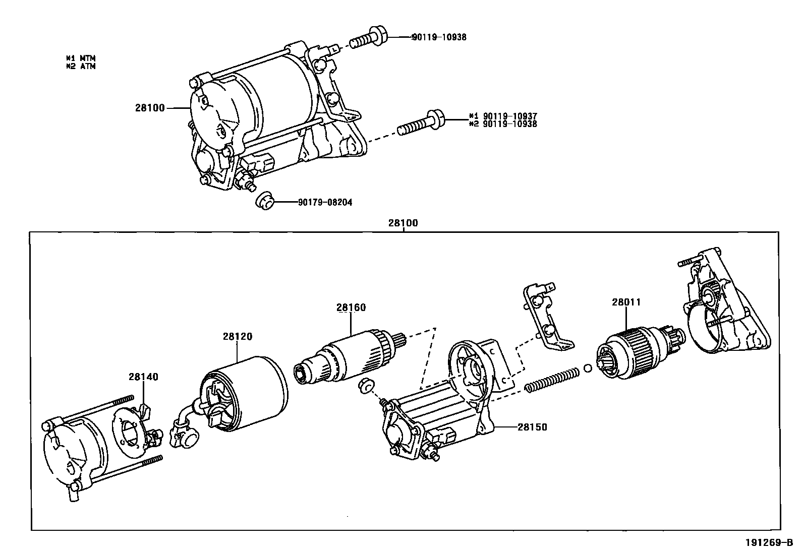 Toyota COROLLA 起动机 EPC diagram — 191269B
