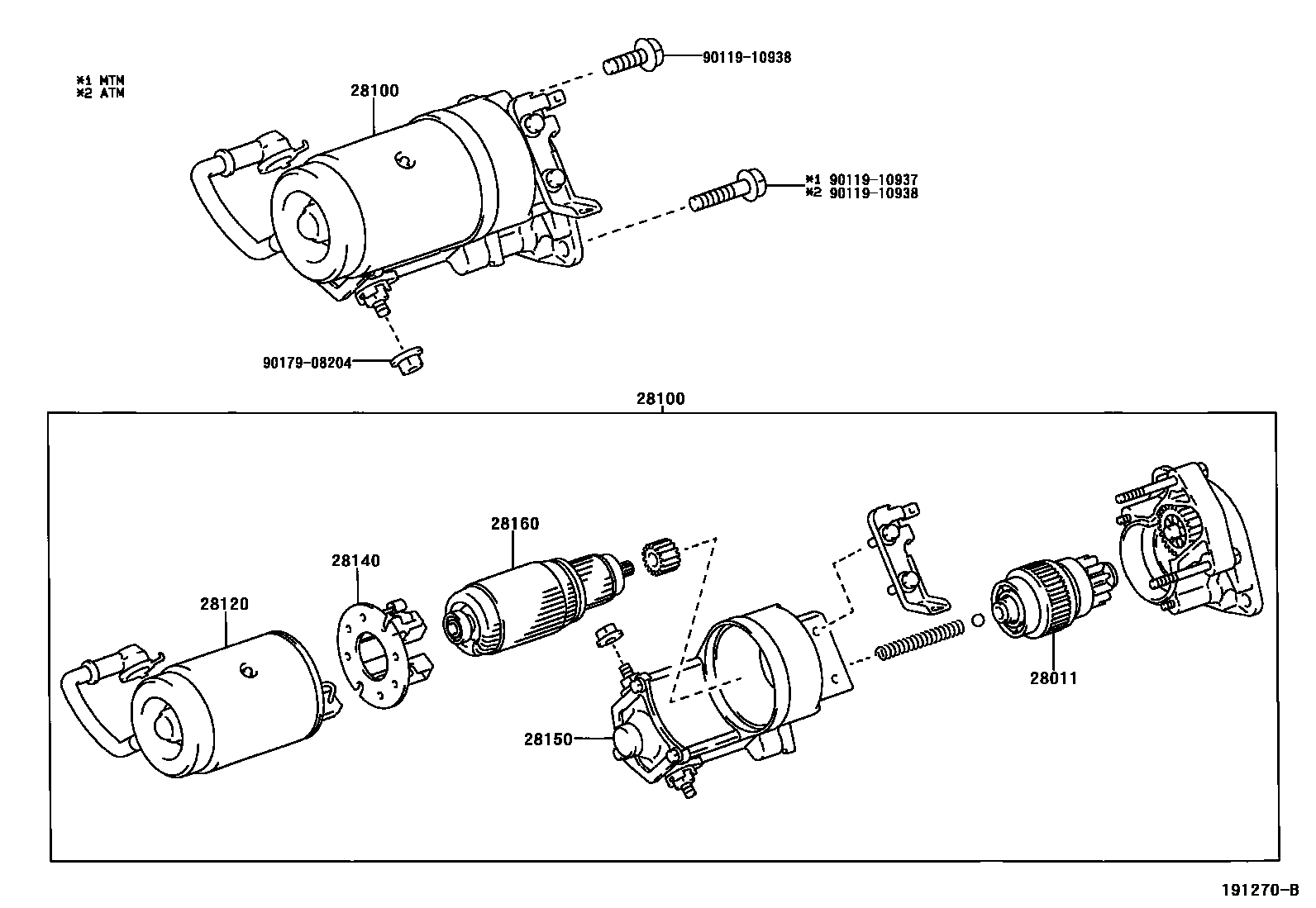 Toyota COROLLA 起动机 EPC diagram — 191270B