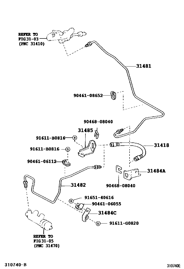 Toyota COROLLA 离合器踏板和挠性软管 EPC diagram — 310740E