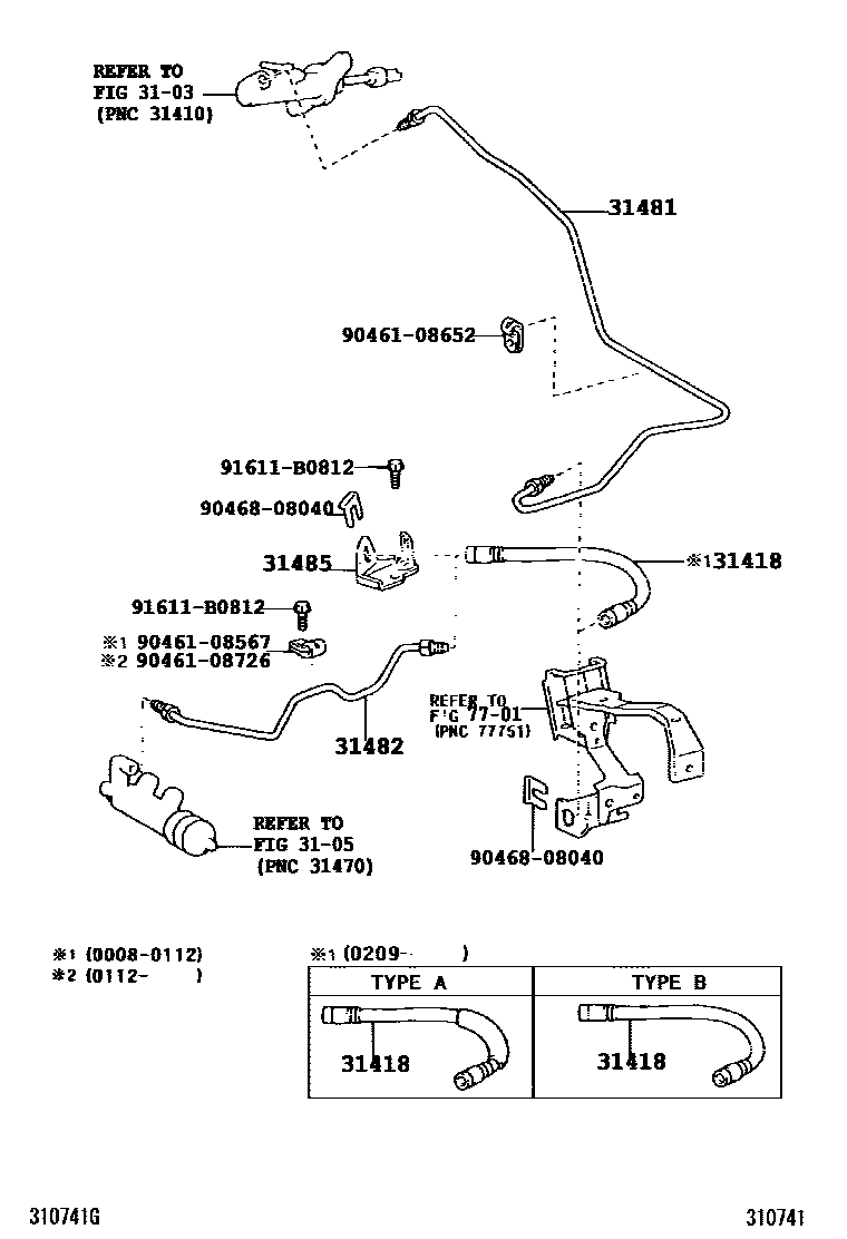Toyota COROLLA 离合器踏板和挠性软管 EPC diagram — 310741I