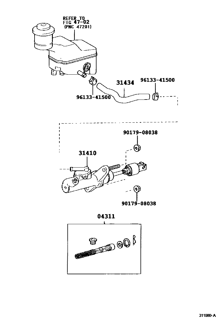 Toyota COROLLA 离合器总泵 EPC diagram — 311080B