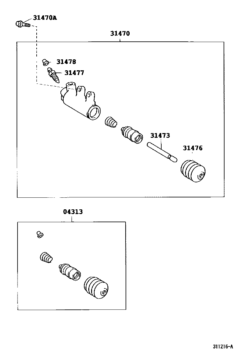 Toyota COROLLA 离合器分离缸 EPC diagram — 311216A