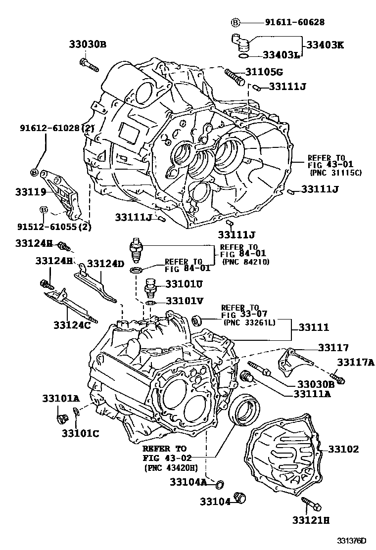Toyota COROLLA 离合器壳和变速器壳(MTM) EPC diagram — 331376D