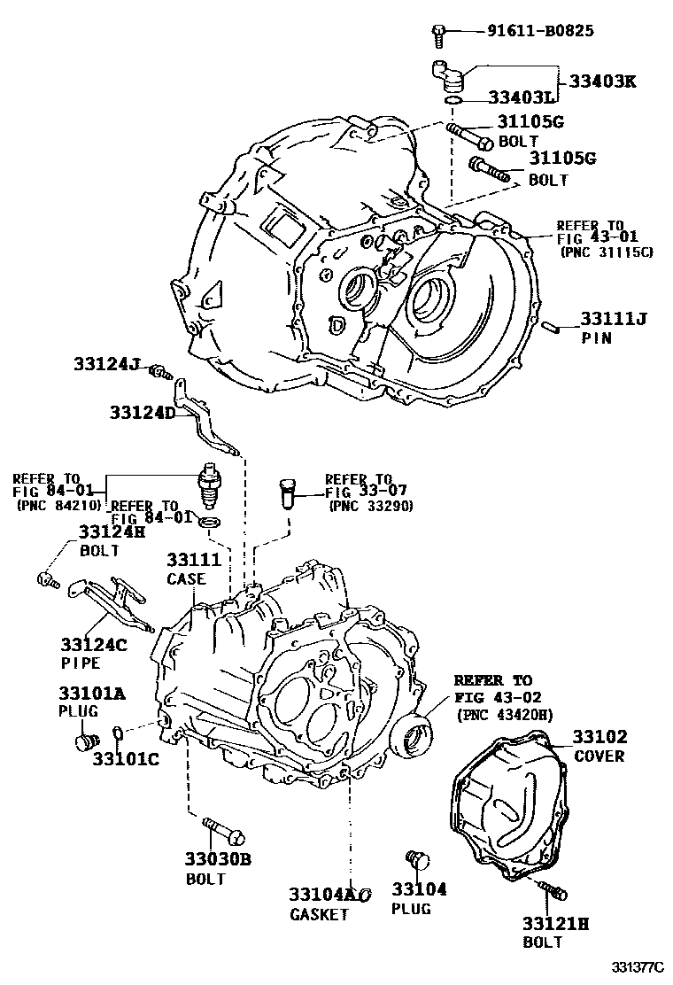 Toyota COROLLA 离合器壳和变速器壳(MTM) EPC diagram — 331377C