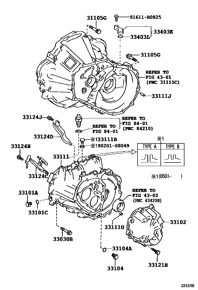 Toyota COROLLA 离合器壳和变速器壳(MTM) EPC diagram — 331378I