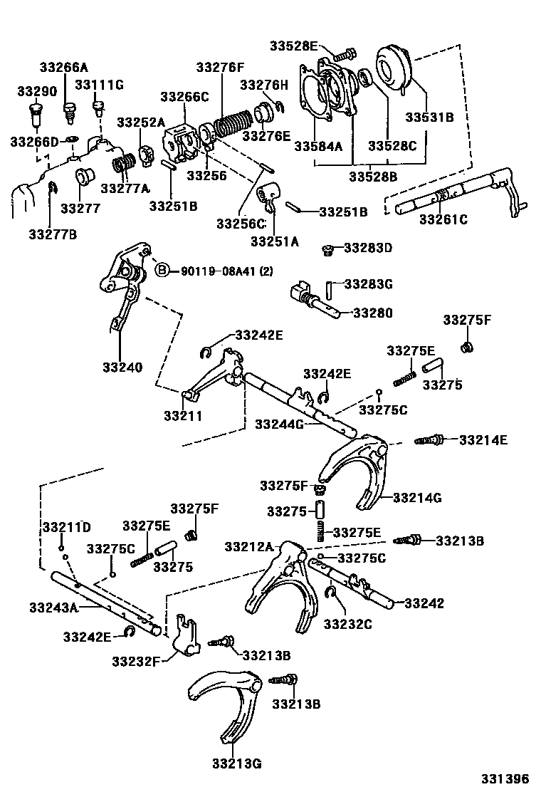 Toyota COROLLA 换档拨叉和换档杆轴(MTM) EPC diagram — 331396