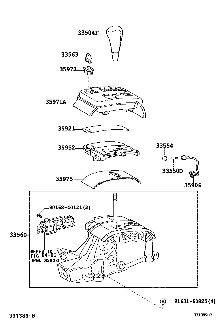 Toyota COROLLA Shift Lever & Retainer EPC diagram — 331389C